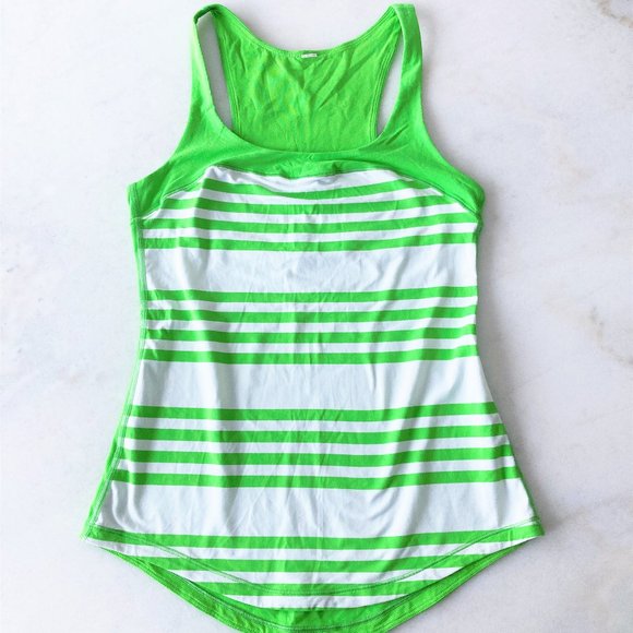 Lululemon Run: First Base Tank (super soft rulu!) green & white striped tank top - Picture 3 of 7